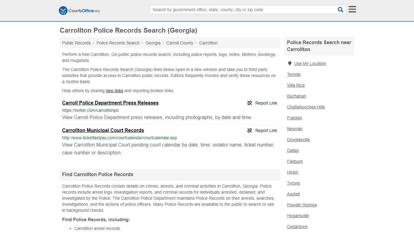 Police Records Search - Carrollton, GA (Accidents & Arrest Records)